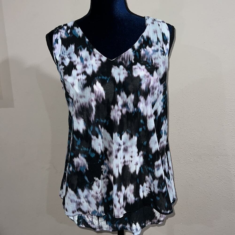 Sleeveless Top Flowing Simply Vera Sz S Purple Blue Gray flattering fit